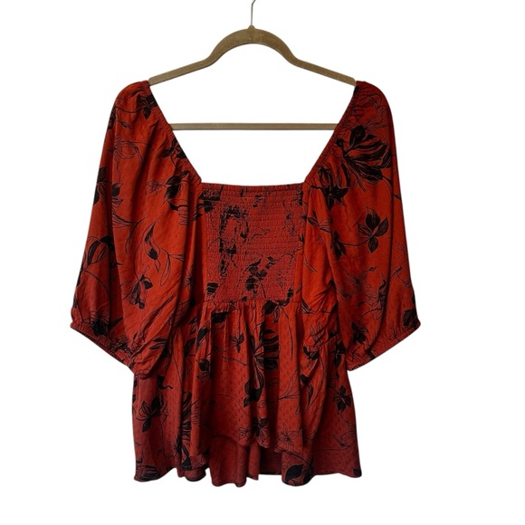 Torrid peplum blouse 1X Russet brown floral NWT Puff sleeve Flowy womens top 1 - Picture 2 of 7